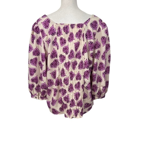 Celia Birtwell for Next Cream Pink/Purple Floral Heart Print Peasant Top Blouse - Picture 2 of 14